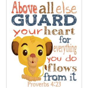 Nala Lion King Christian Bible Verses Quotes Nursery Kids Room Unframed Print - Above all else Guard your Heart - Proverbs 4:23