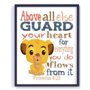 Nala Lion King Christian Bible Verses Quotes Nursery Kids Room Unframed Print - Above all else Guard your Heart - Proverbs 4:23