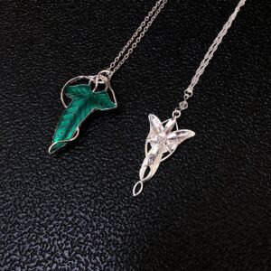 HJYZY 3 pcs Hobbit Necklace Gold Tone The Ring Pendant Necklace Vintage Green Leaf Elven Pin Brooch Pendant Chain Necklace