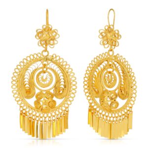 folklorico dance traditional mexican gold filigree earrings, flower, medium, gold, day of the dead, mexican earrings