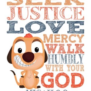 Timon Lion King Christian Nursery Kids Room Unframed Print - Seek Justice Love Mercy Walk Humbly with your God - Micah 6:8