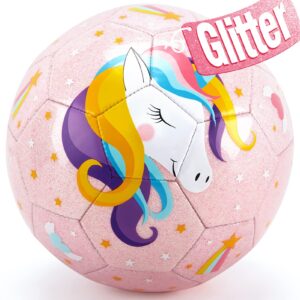 hahaland size 3 soccer ball for kids with pump & mesh bag - glitter unicorns soccer ball gifts for girls 3 year old -sports & outdoor play toys for baby girls boys ages 2 3 4 5 6 7 8