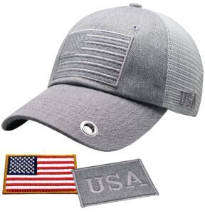 antourage american flag unconstructed hat for men and women twill mesh snapback baseball usa flag cap + 2 patriotic patches ((52) grey classic mesh snapback with keyhole)