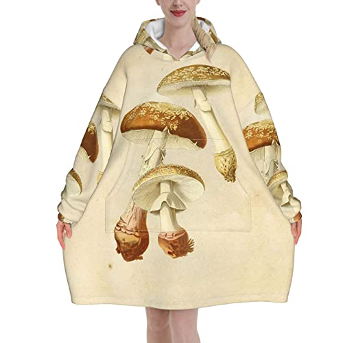 Vintage Edible Mushrooms Wearable Blanket Shirt Printed Pullover Super Dalian Hoodie Tv Blanket With Sleeves And Pockets