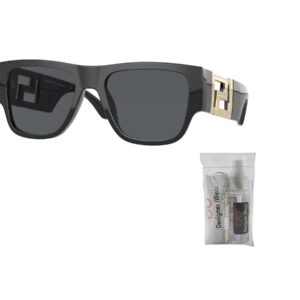 Versace VE4403 GB1/87 57MM Black/Dark Grey Rectangle Sunglasses for Men + BUNDLE with Designer iWear Eyewear Kit