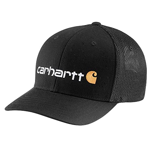 Carhartt mens Rugged Flex Fitted Canvas Mesh Back Graphic Baseball Cap, Black, Large-X-Large US