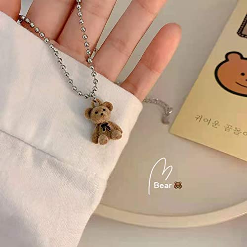 RIJOAN Cute Teddy Bear Pendant Necklace for Girls Women Korean Fashion Kawaii Bear Long Sweater neck Chain Necklace Cute collar Jewelry