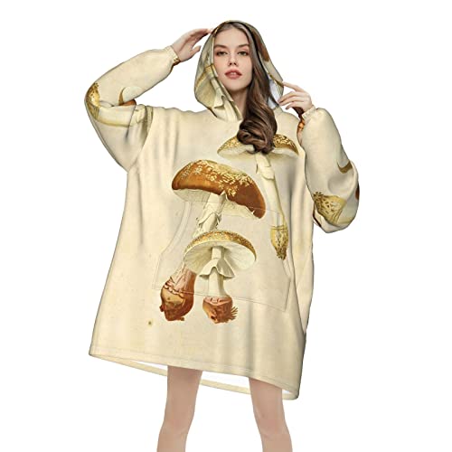 Vintage Edible Mushrooms Wearable Blanket Shirt Printed Pullover Super Dalian Hoodie Tv Blanket With Sleeves And Pockets