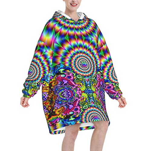 Abstract Mushroom Colorful Wearable Blanket Shirt Printed Pullover Super Dalian Hoodie Tv Blanket With Sleeves And Pockets