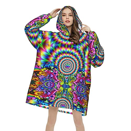 Abstract Mushroom Colorful Wearable Blanket Shirt Printed Pullover Super Dalian Hoodie Tv Blanket With Sleeves And Pockets