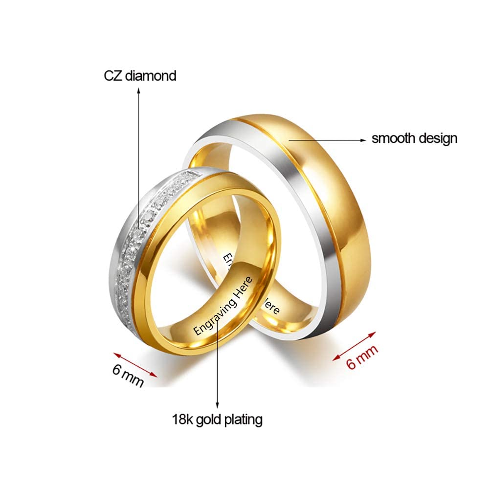 Molywoo Personalized Couple Ring Bands for Women Men Couple Wedding Rings Set for Him and Her Stainless Steel Engagement Promise Mens Women’s Rings (Couple Ring Set-Gold)