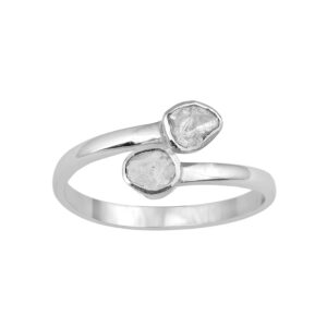 MOONEYE 0.35 CTW Natural Slice Polki Diamond Bypass Women Ring 925 Sterling Silver White Gold Plated (6)