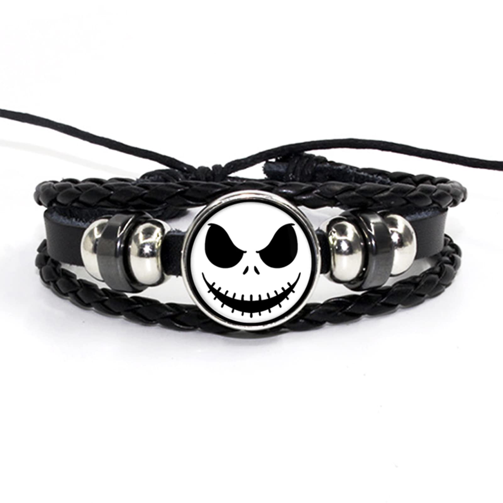 Twin Six Horror Halloween Bracelet Charm, Black Leather Hand Chain Bracelets (2)