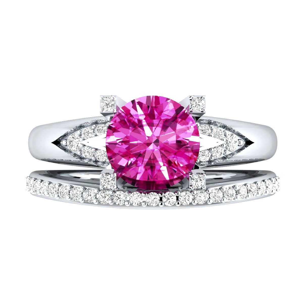 IDEALJEWEL95 Women's 2.70 ct Round Pink & White Sapphire Sterling Silver Bridal Ring Set Free Size For Engagement/Wedding/Valentines Day (Size_9)