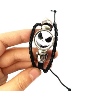 Twin Six Horror Halloween Bracelet Charm, Black Leather Hand Chain Bracelets (2)