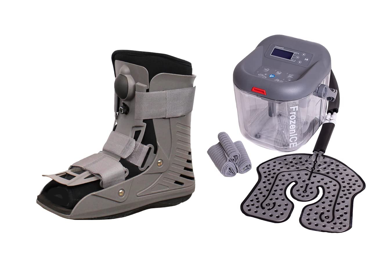 Brace Direct Full Shell Walker Boot (Med) + Frozen Ice Cold Therapy Machine- Boot for Toe, Foot or Ankle Injury, Fractures, Sprains and Cold Circulating Therapy Unit