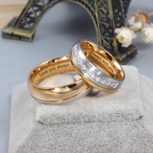 Molywoo Personalized Couple Ring Bands for Women Men Couple Wedding Rings Set for Him and Her Stainless Steel Engagement Promise Mens Women’s Rings (Couple Ring Set-Gold)