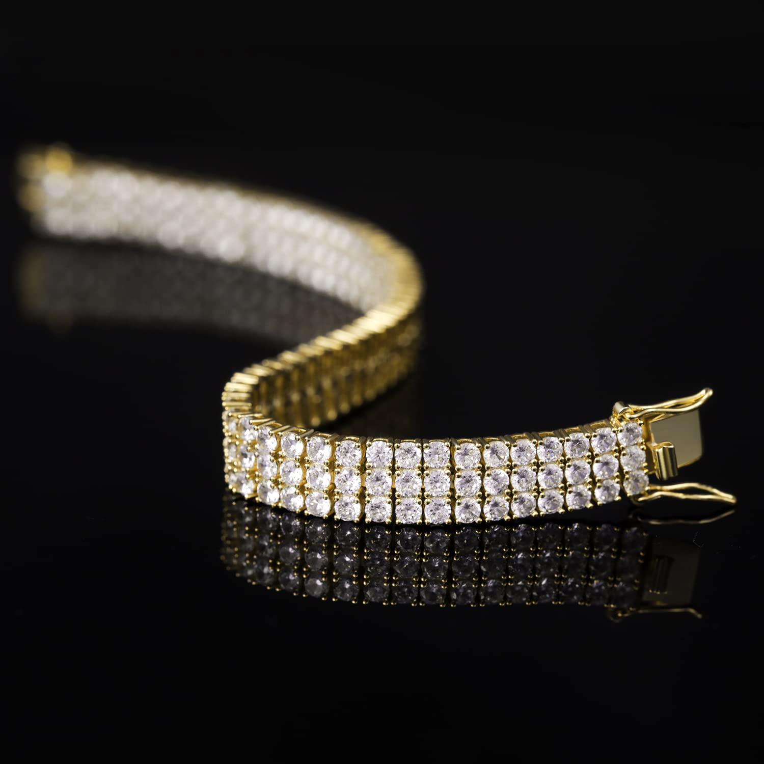 Gemsme 3 Row Tennis Bracelets, 18K Gold Plated Cubic Zirconia Classic Tennis Bracelet for Women