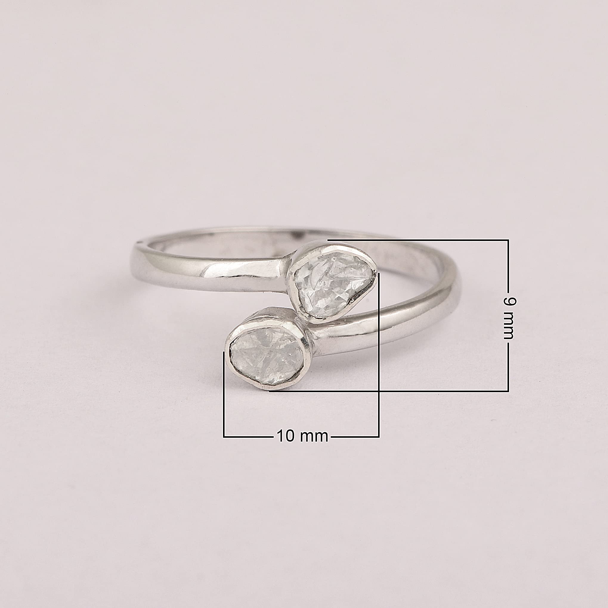 MOONEYE 0.35 CTW Natural Slice Polki Diamond Bypass Women Ring 925 Sterling Silver White Gold Plated (6)