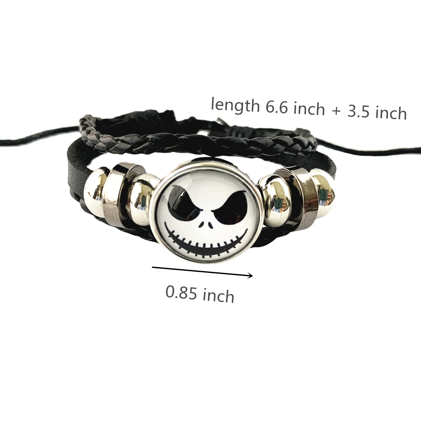 Twin Six Horror Halloween Bracelet Charm, Black Leather Hand Chain Bracelets (2)