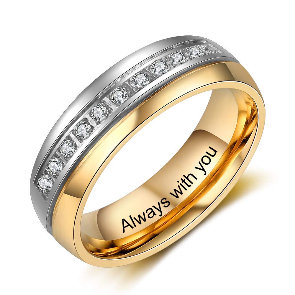 Molywoo Personalized Couple Ring Bands for Women Men Couple Wedding Rings Set for Him and Her Stainless Steel Engagement Promise Mens Women’s Rings (Couple Ring Set-Gold)