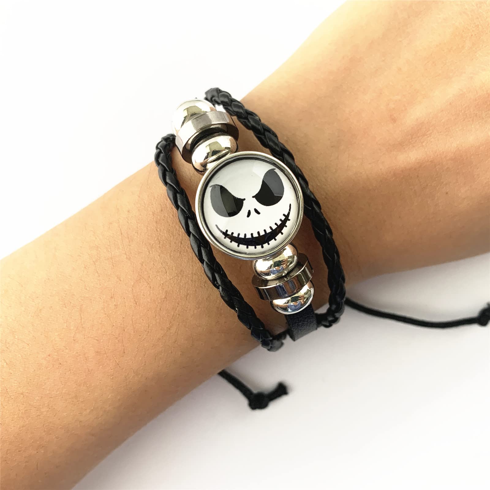 Twin Six Horror Halloween Bracelet Charm, Black Leather Hand Chain Bracelets (2)