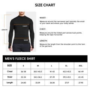 FitsT4 Sports Men's Thermal Fleece Lined Mock Neck Baselayer Tops Long Sleeve Running Athletic Shirt with Thumbholes Black XXL