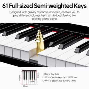 TERENCE Keyboard Piano with 61 Semi-weighted Keys & 1800mAh Battery Support MIDI USB Interface & Piano Application with Bluetooth Sheet Music Stand Sticker Bag Audio Cable Earphones