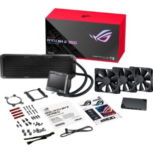 ASUS ROG Ryujin II 360 RGB all-in-one liquid CPU cooler 360mm Radiator (3.5"color LCD, embedded pump fan and 3xNoctua iPPC 2000PWM 120mm radiator fans,compatible with Intel LGA1700, 1200 & AM4 socket)