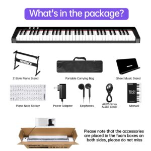 TERENCE Keyboard Piano with 61 Semi-weighted Keys & 1800mAh Battery Support MIDI USB Interface & Piano Application with Bluetooth Sheet Music Stand Sticker Bag Audio Cable Earphones