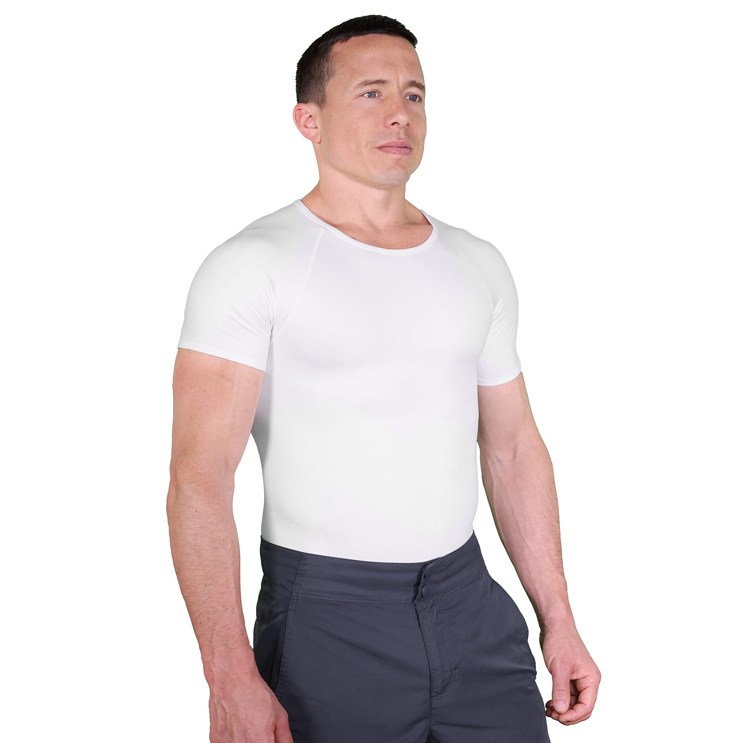 Esteem Apparel Men's Compression Shirt to Hide Gynecomastia Moobs Abs Chest Stomach Slimming Shapewear (White, Large)