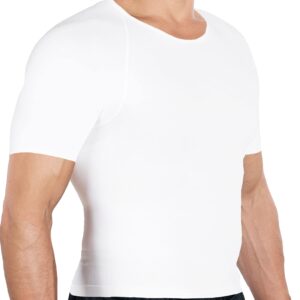 Esteem Apparel Men's Compression Shirt to Hide Gynecomastia Moobs Abs Chest Stomach Slimming Shapewear (White, Large)