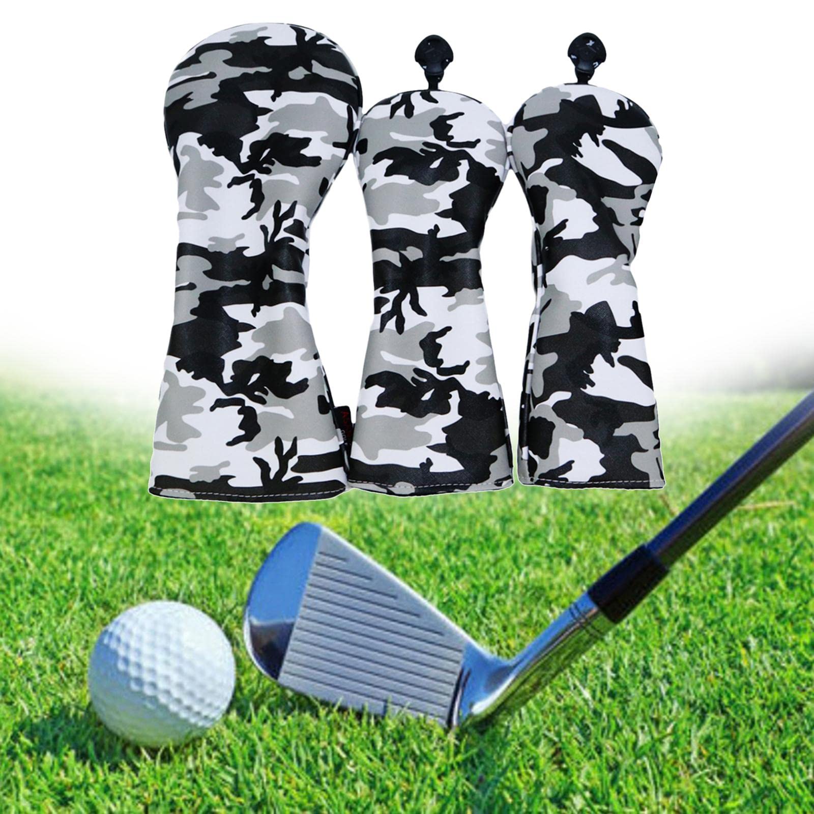 Milageto 3 PCS Waterproof Camouflage Golf Club Head Covers for Fairway Wood and Driver Headcover Black Camo Pattern with Number Tag - 3PCS No 1 3 5