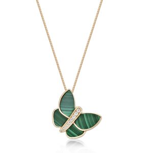 Lavari Jewelers Green Malachite and Cubic Zirconia Butterfly Pendant Necklace in 925 Sterling Silver with Yellow Gold Plating on 18 Inch Chain with Spring Ring