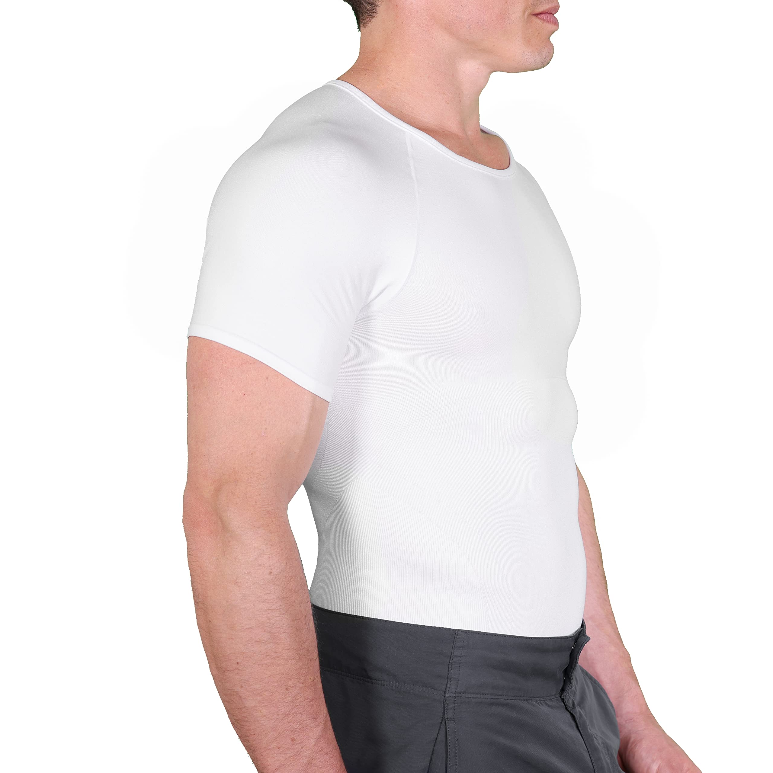 Esteem Apparel Men's Compression Shirt to Hide Gynecomastia Moobs Abs Chest Stomach Slimming Shapewear (White, Large)