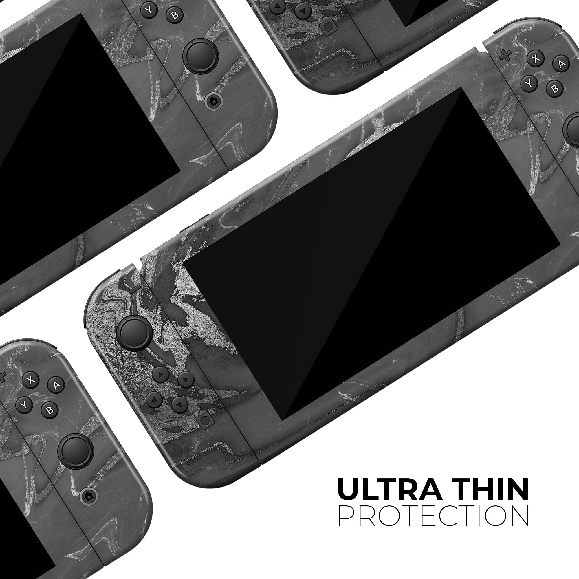 Design Skinz - Compatible with Nintendo Switch OLED Dock Only - Skin Decal Protective Scratch-Resistant Removable Vinyl Wrap Cover - Black & Silver Marble Swirl V7