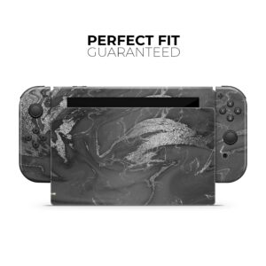 Design Skinz - Compatible with Nintendo Switch OLED Dock Only - Skin Decal Protective Scratch-Resistant Removable Vinyl Wrap Cover - Black & Silver Marble Swirl V7