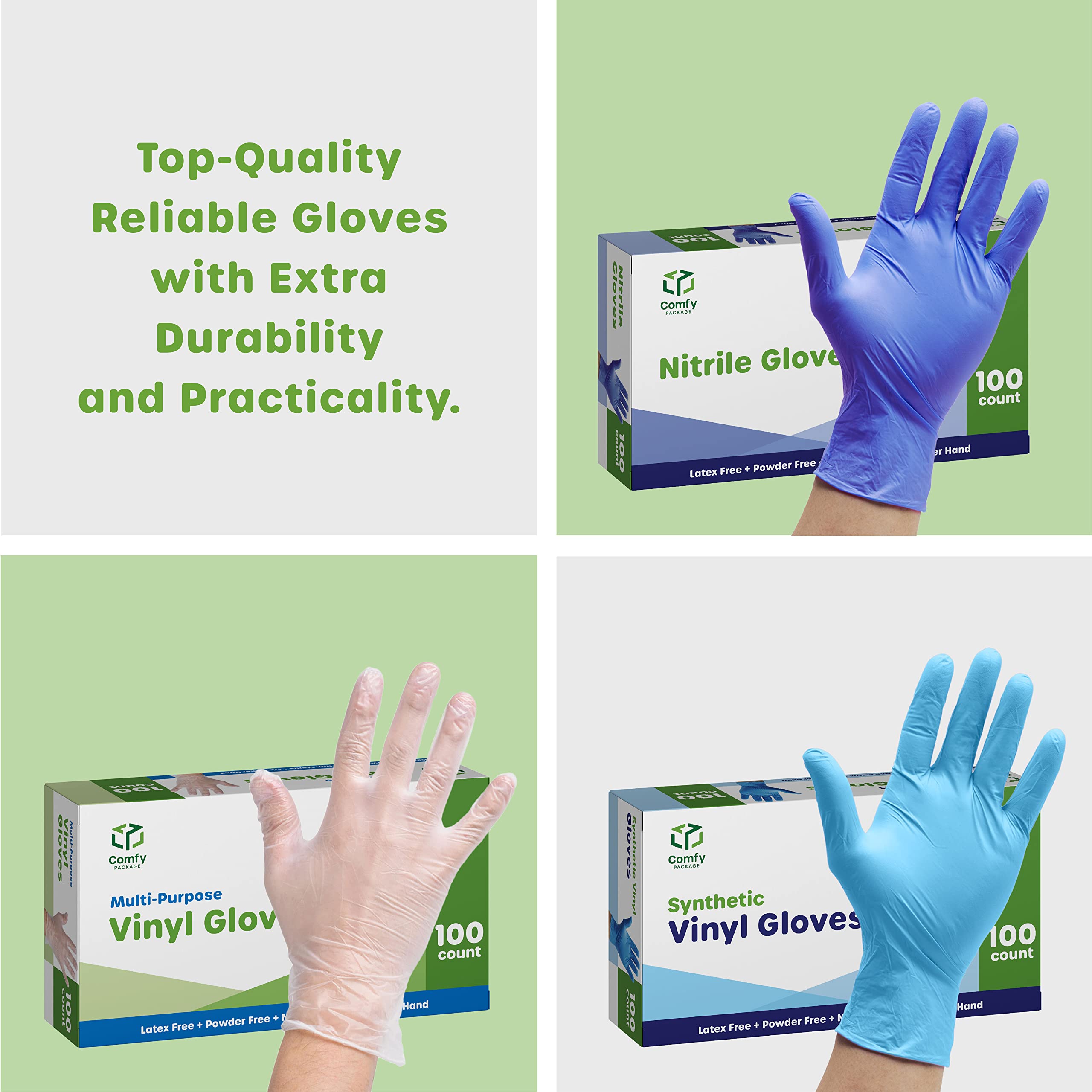 Comfy Package [100 Count Black Nitrile Gloves Disposable Latex Free, 6 Mil Extra Strength, Powder Free, Chemical Resistant, Textured Fingertips - Small