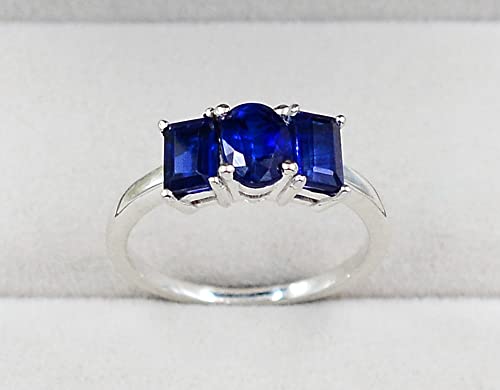 Gemstone 925 Sterling Silver Natural 7X5 MM Blue Kyanite Oval Cut January Birthstone Cluster Unisex Ring For Wedding Gift (Rhodium Plated Silver, 8.5)