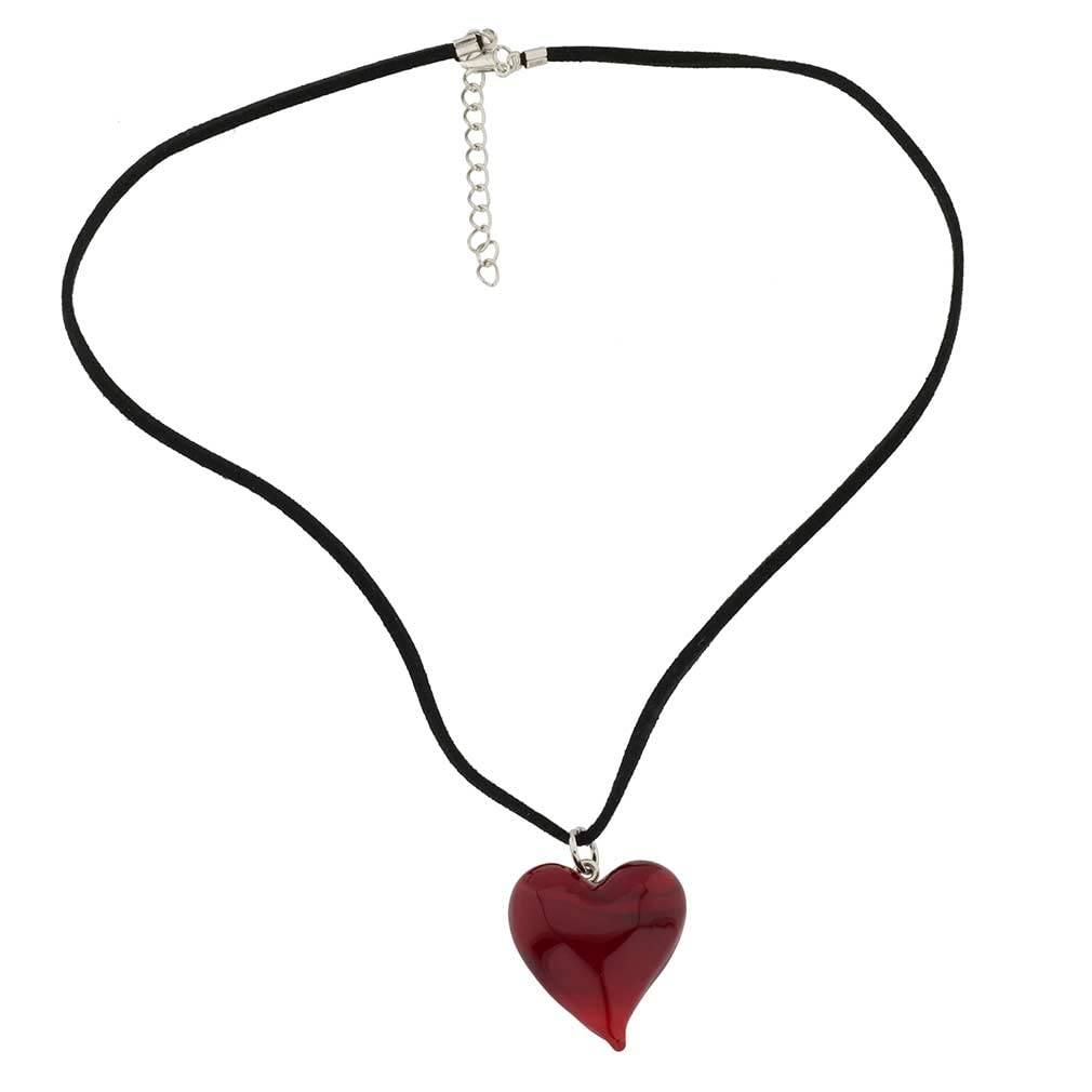 Glass Of Venice Passione Italian Red Murano Glass Heart Pendant Necklace for Women - Handmade Blown Glass Necklace Made in Italy