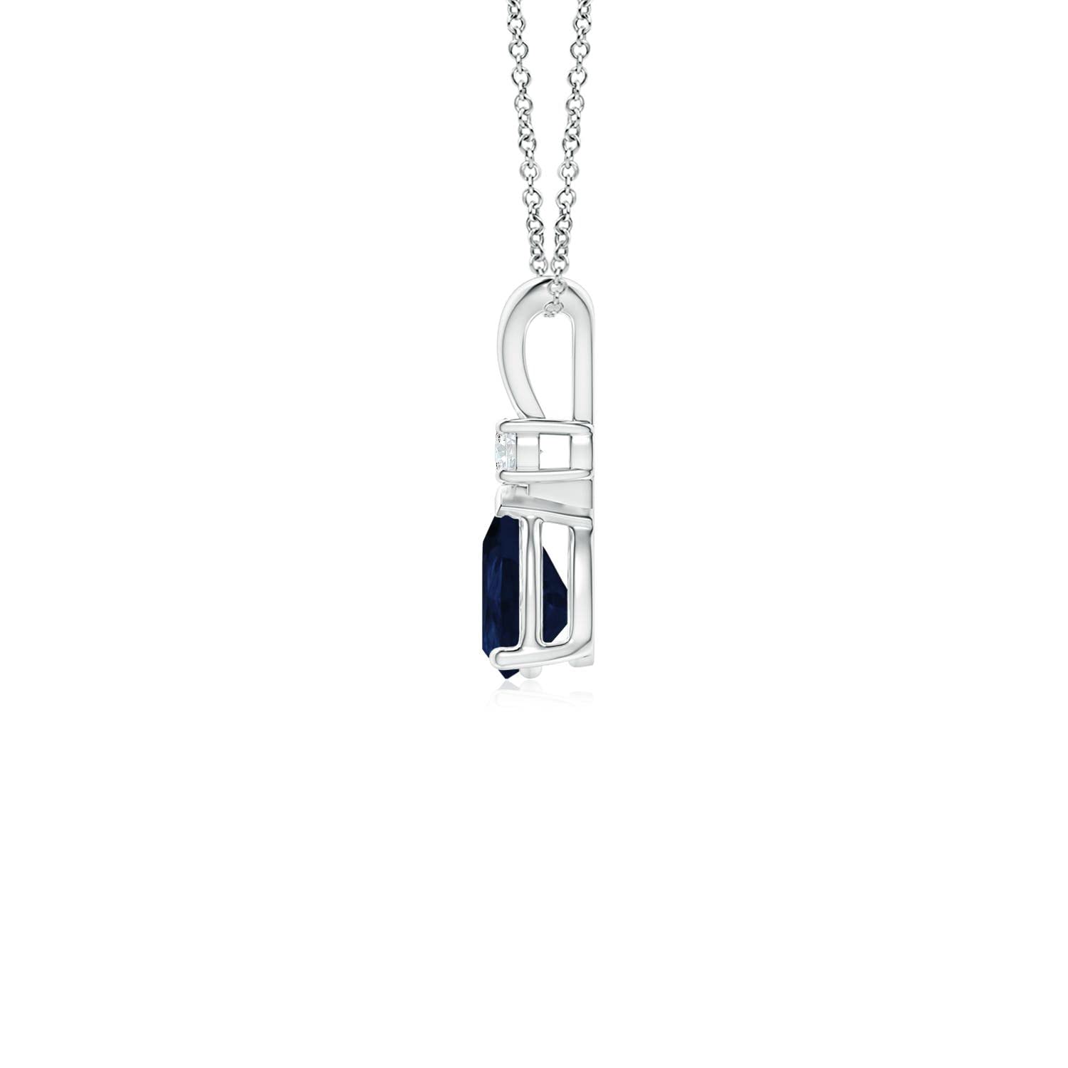 ANGARA Blue Sapphire Teardrop Pendant with Diamond in 14K White Gold (6x4mm Blue Sapphire)