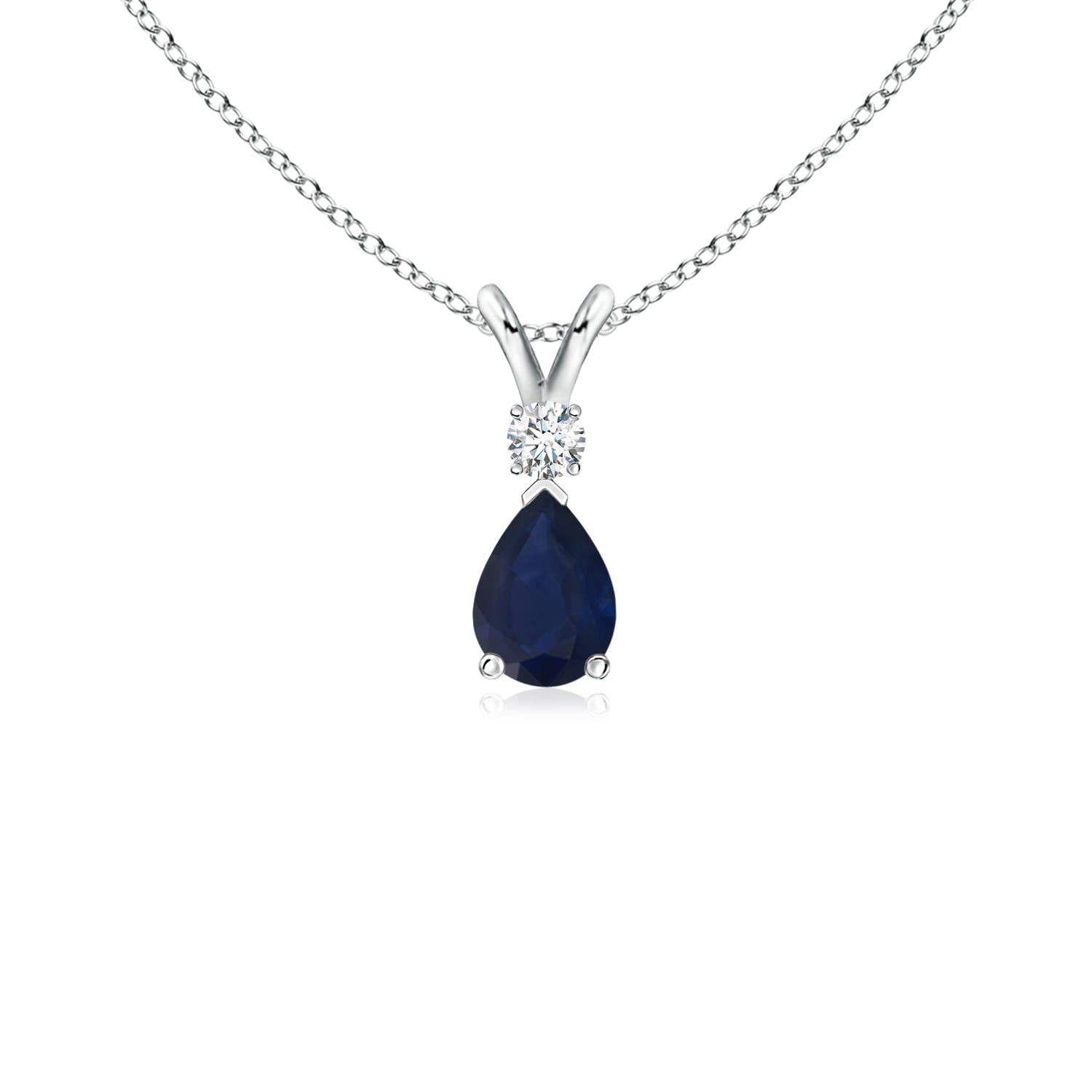 ANGARA Blue Sapphire Teardrop Pendant with Diamond in 14K White Gold (6x4mm Blue Sapphire)