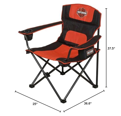 Harley-Davidson Bar & Shield Folding Chair w/Drink Holder, Cooler Pocket & Bag