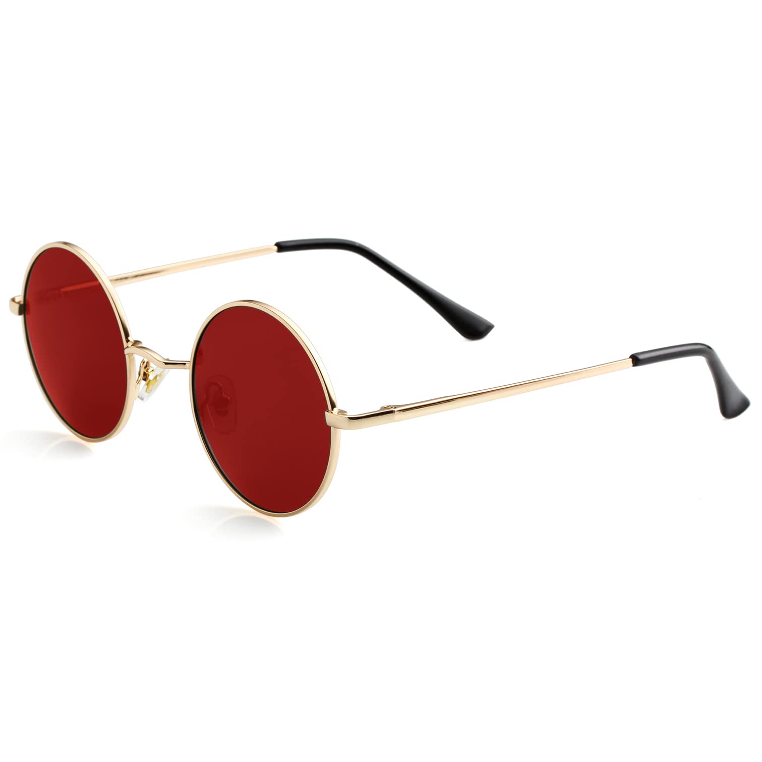 Kursan Red Circle Glasses/Small Round Polarized Sunglasses for Women Men Hippie Retro Circle Sun Glasses - 45MM (Gold/Clear Red)