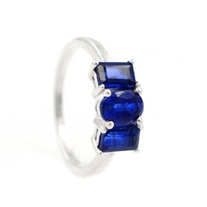 Gemstone 925 Sterling Silver Natural 7X5 MM Blue Kyanite Oval Cut January Birthstone Cluster Unisex Ring For Wedding Gift (Rhodium Plated Silver, 8.5)