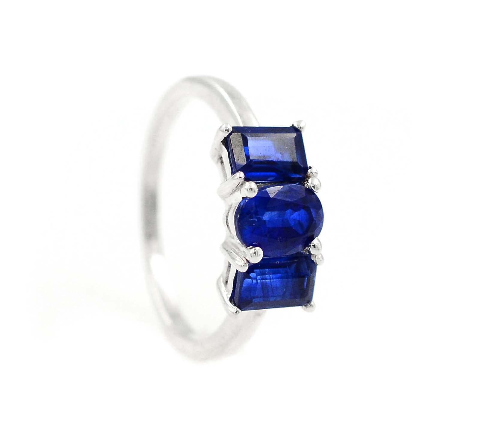 Gemstone 925 Sterling Silver Natural 7X5 MM Blue Kyanite Oval Cut January Birthstone Cluster Unisex Ring For Wedding Gift (Rhodium Plated Silver, 8.5)