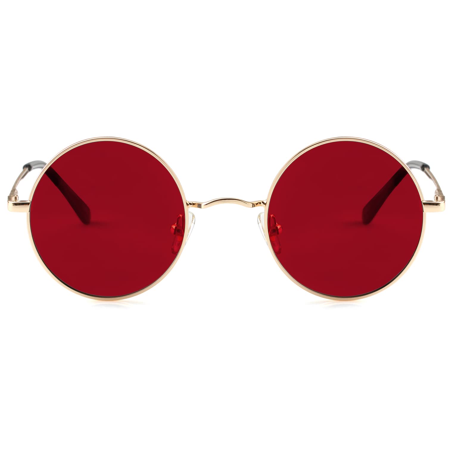 Kursan Red Circle Glasses/Small Round Polarized Sunglasses for Women Men Hippie Retro Circle Sun Glasses - 45MM (Gold/Clear Red)