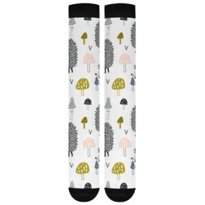 xigua Cute Hedgehog and Mushroom Compression Socks 20-30mmHg Knee High Stockings for Sport Nursing - 1 Pair