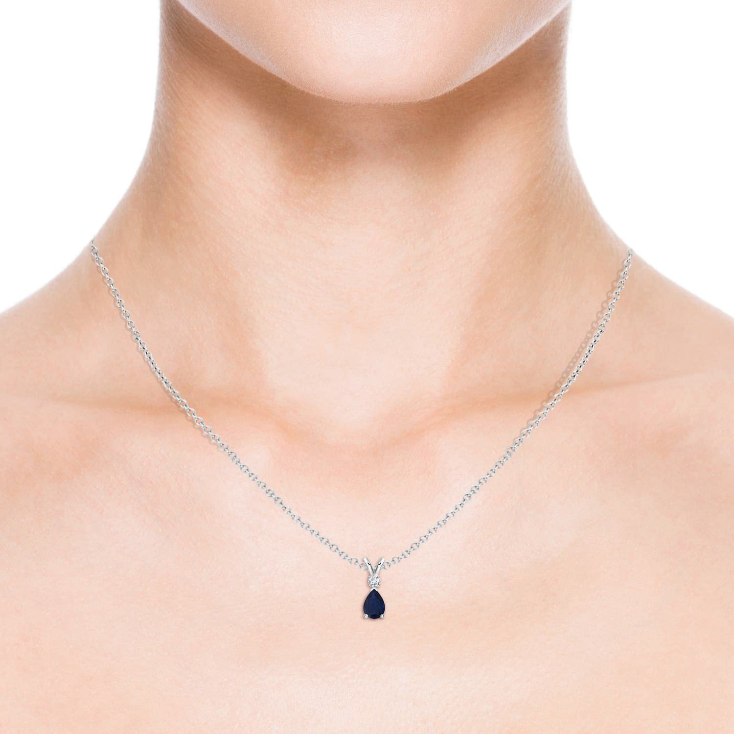 ANGARA Blue Sapphire Teardrop Pendant with Diamond in 14K White Gold (6x4mm Blue Sapphire)