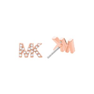 Michael Kors Brass and Pavé Crystal MK Logo Stud Earrings for Women, Color: Rose Gold (Model: MKJ7708791)